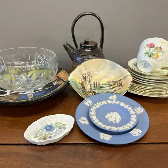 Assorted China Tea Ware, Crystal Bowl, Etc